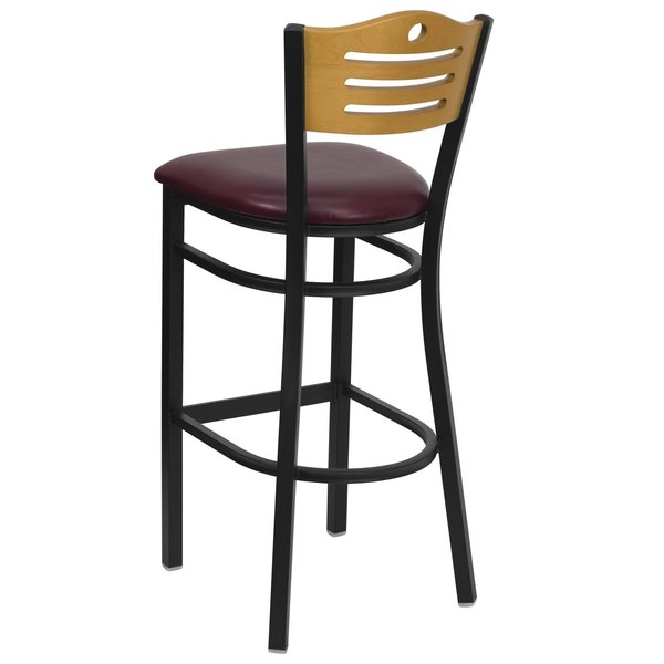 Slat Stool, Blk/Natural, Burg Vinyl Seat