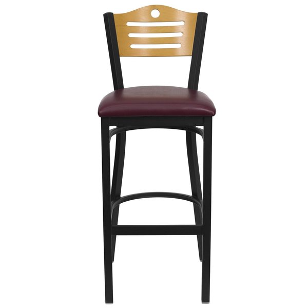 Slat Stool, Blk/Natural, Burg Vinyl Seat