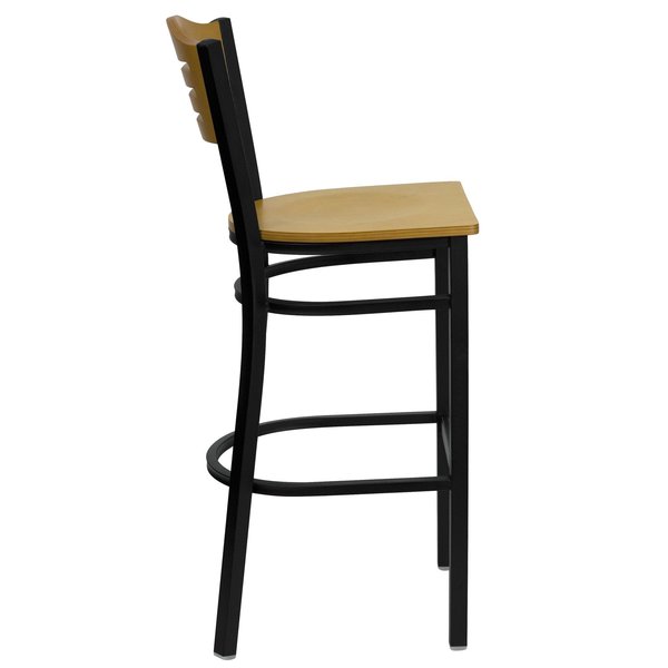 Slat Stool, Blk/Natural, Natural Wood Sea