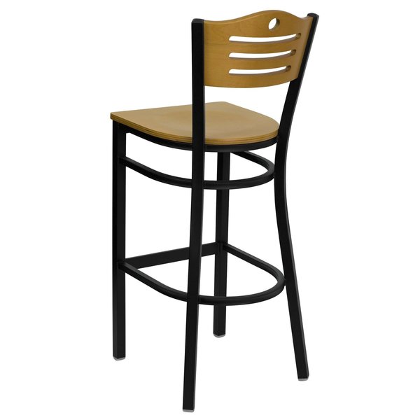 Slat Stool, Blk/Natural, Natural Wood Sea