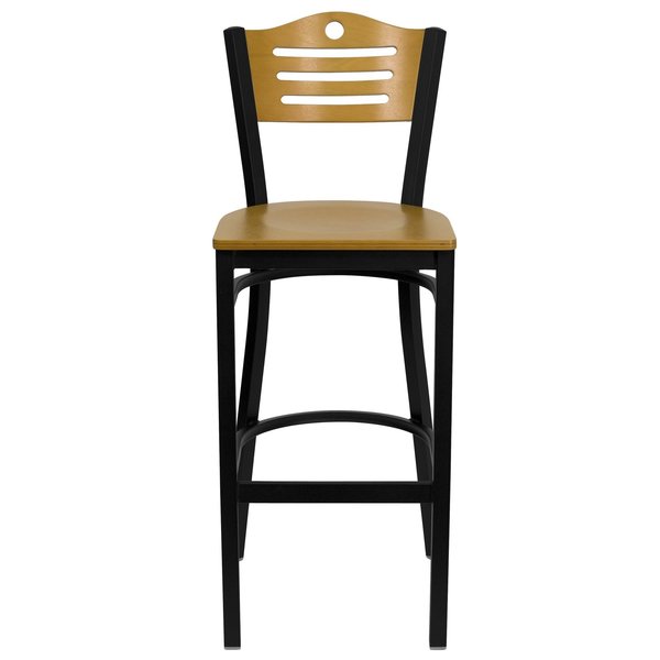 Slat Stool, Blk/Natural, Natural Wood Sea