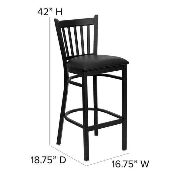 Restaurant Stool, Vertical Back, Blk Seat