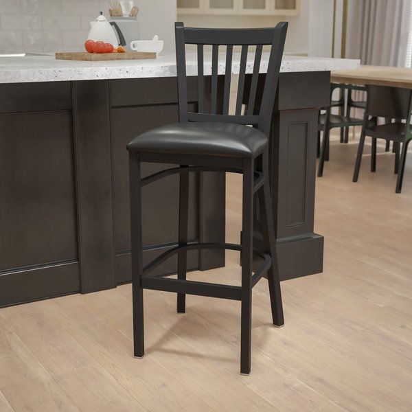 Restaurant Stool, Vertical Back, Blk Seat