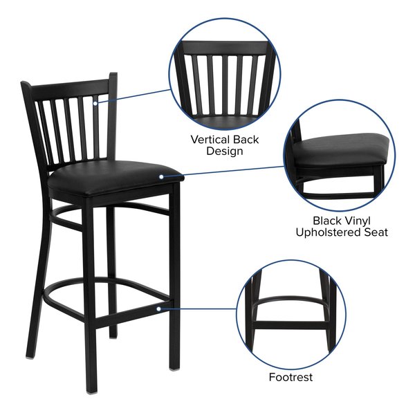 Restaurant Stool, Vertical Back, Blk Seat