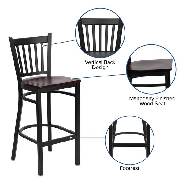 Restaurant Stool, Vertical Back, Mah Seat
