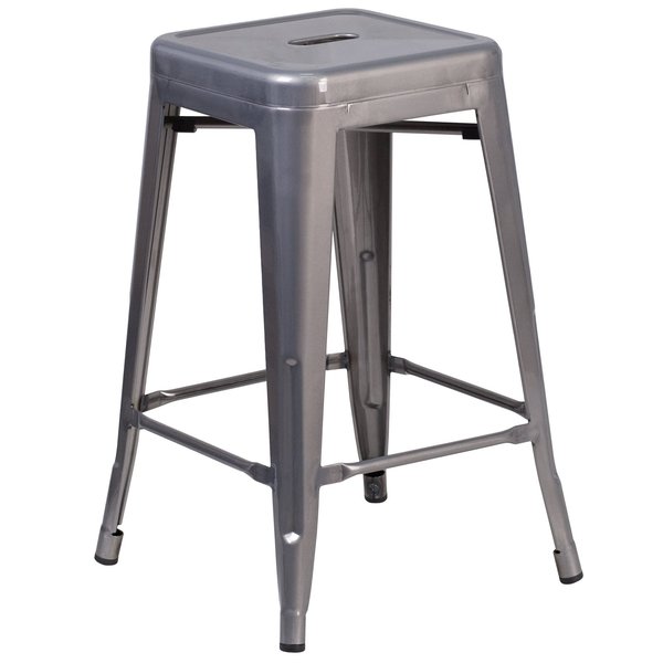 Clear Backless Metal Stool, 24