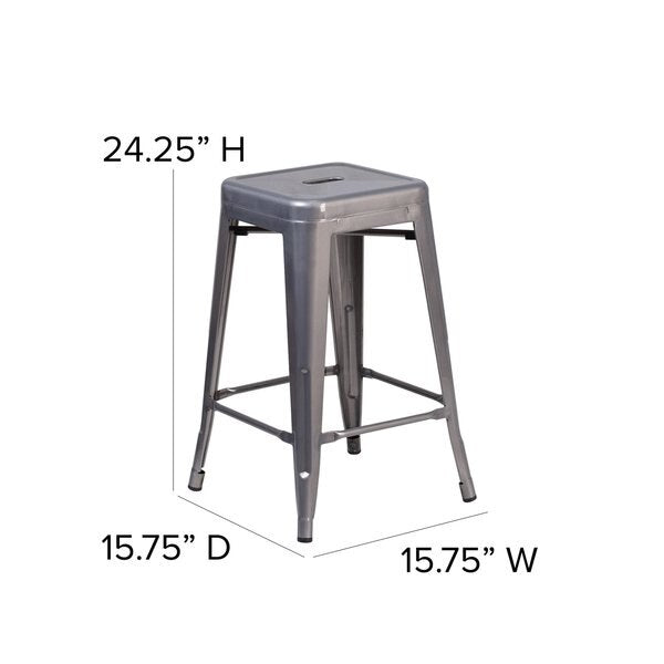 Clear Backless Metal Stool, 24