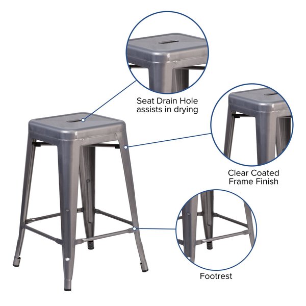 Clear Backless Metal Stool, 24