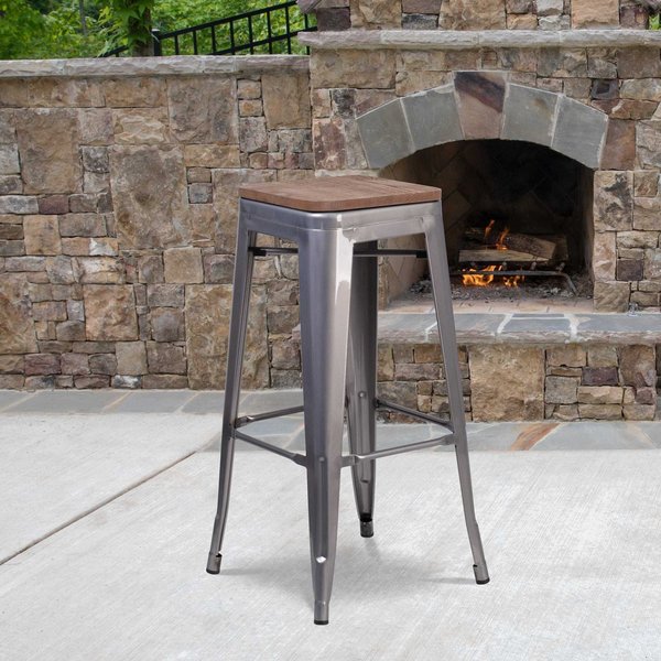 Backless Metal Stool, Clear, 30