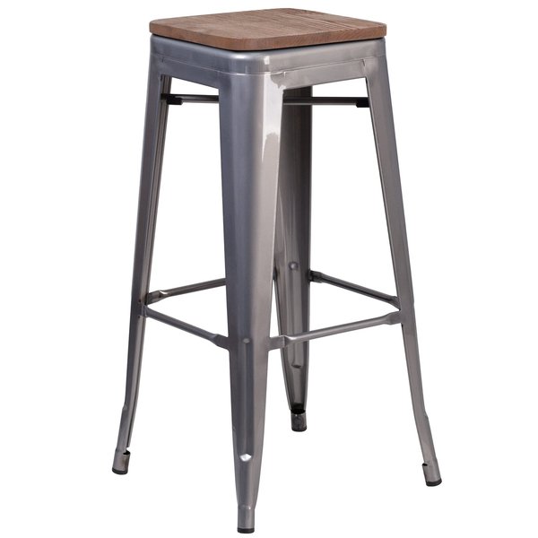 Backless Metal Stool, Clear, 30