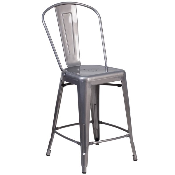 Indoor Stool w/Back, Metal, Clear Coat, 24