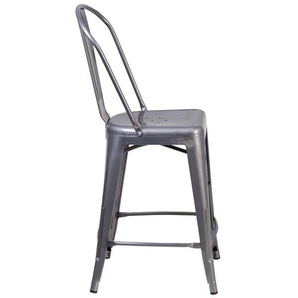 Indoor Stool w/Back, Metal, Clear Coat, 24
