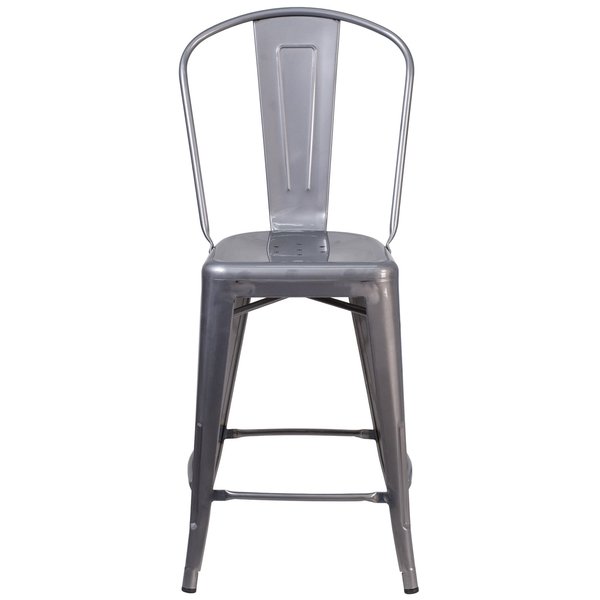 Indoor Stool w/Back, Metal, Clear Coat, 24