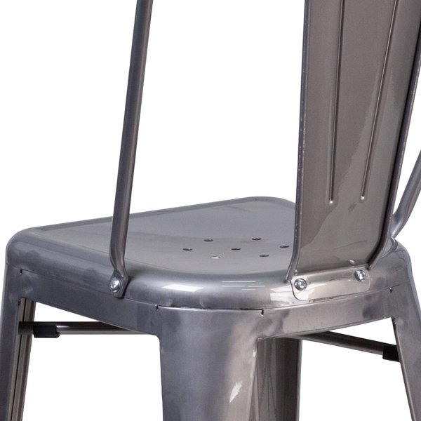 Indoor Stool w/Back, Metal, Clear Coat, 24