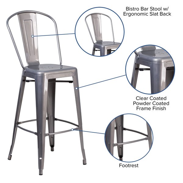Metal Indoor Stool, Backless, Clear, 30