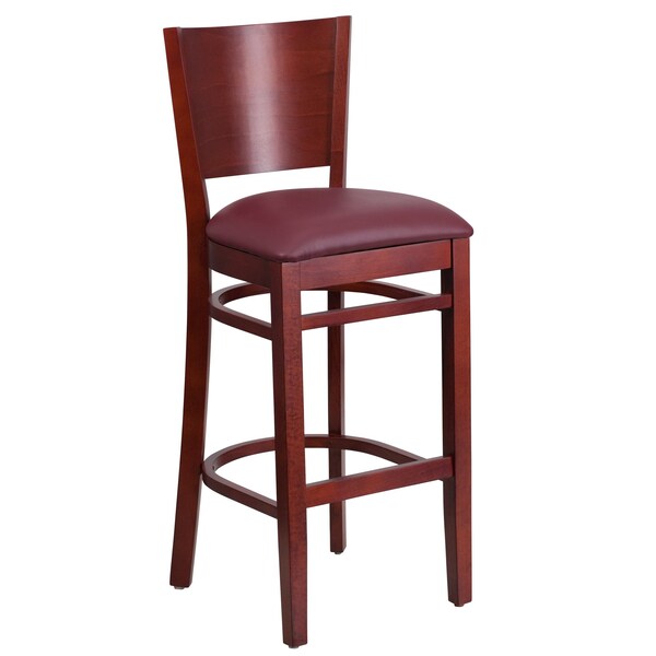 Barstool, Solid Back, Mah Wood, Burg Vinyl