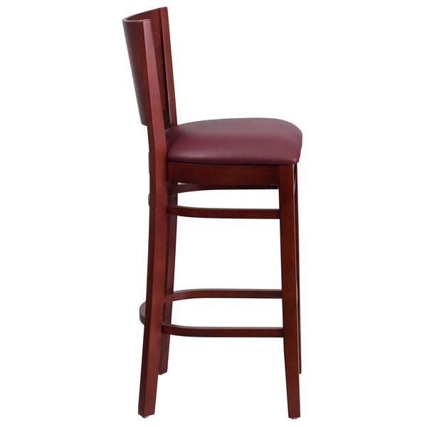 Barstool, Solid Back, Mah Wood, Burg Vinyl