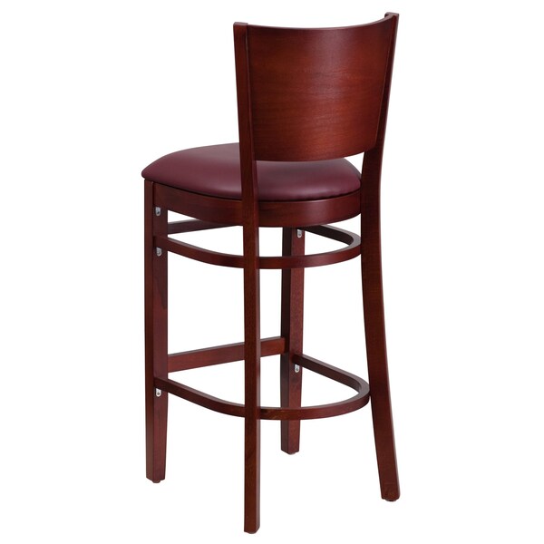 Barstool, Solid Back, Mah Wood, Burg Vinyl