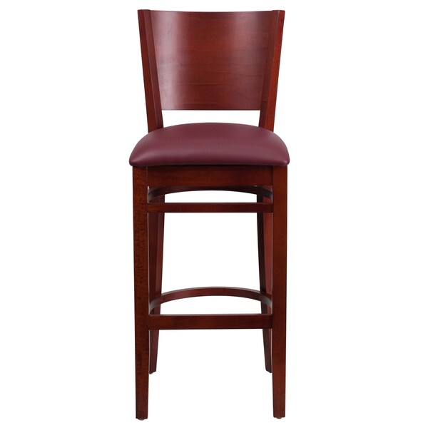 Barstool, Solid Back, Mah Wood, Burg Vinyl
