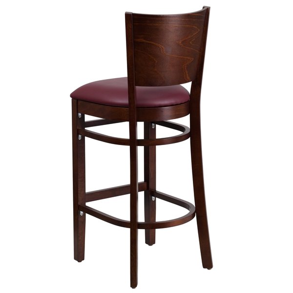Wood Barstool, Walnut, Solid Back, Burgund
