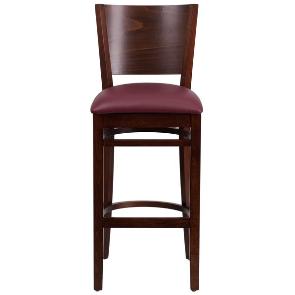 Wood Barstool, Walnut, Solid Back, Burgund