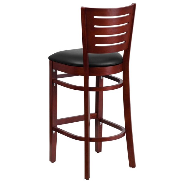 Barstool, Slat Back, Mah Wood, Blk Vinyl