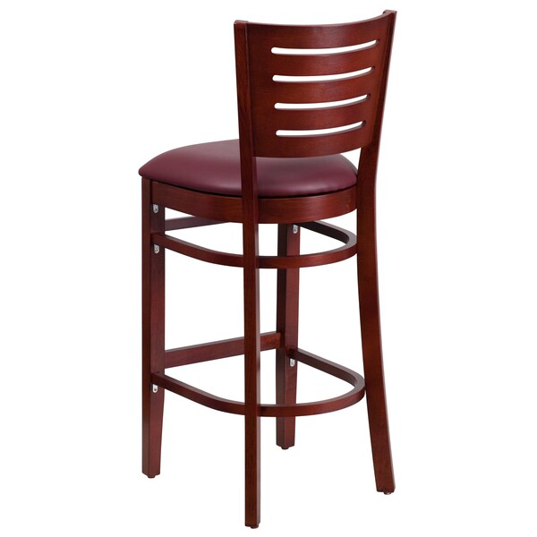 Barstool, Slat Back, Mah Wood, Burg Vinyl