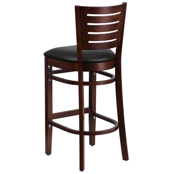 Wood Barstool, Walnut, Slat Back, Blk Viny
