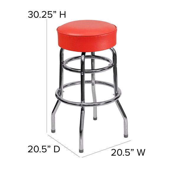 Double Ring Chrome Stool, Red Seat
