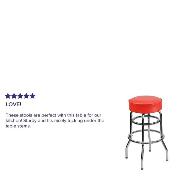 Double Ring Chrome Stool, Red Seat