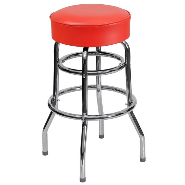 Double Ring Chrome Stool, Red Seat