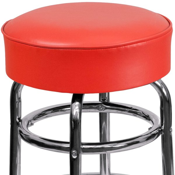 Double Ring Chrome Stool, Red Seat