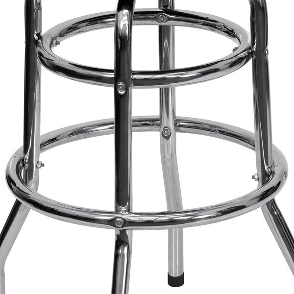 Double Ring Chrome Stool, Red Seat