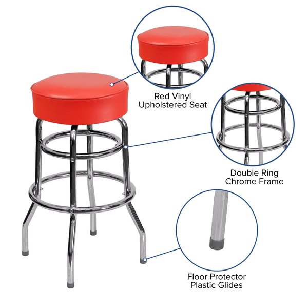 Double Ring Chrome Stool, Red Seat