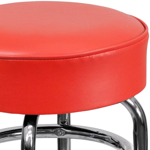 Double Ring Chrome Stool, Red Seat