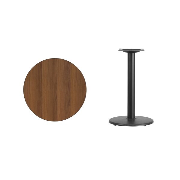 Round Walnut Lmnt Table Top, Round w/Base, 24