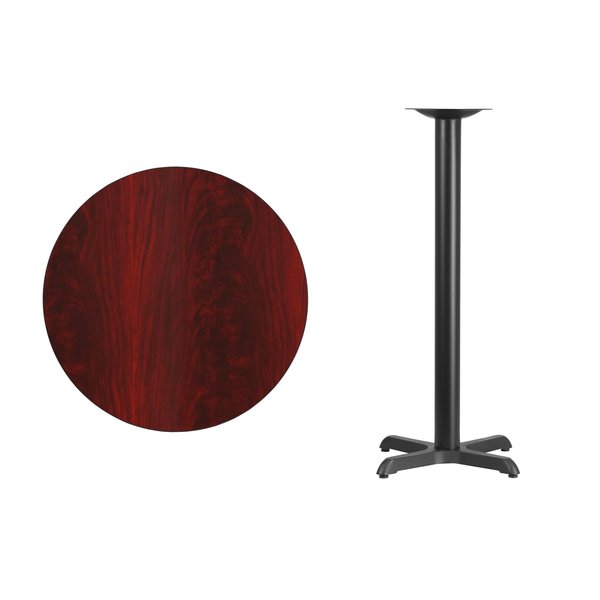 Round Mahogany Laminate Table w/Rnd Base, 30