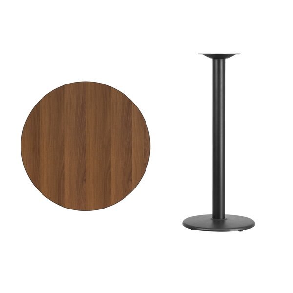 Round Walnut Lmnt Table Top, Round w/Base, 30