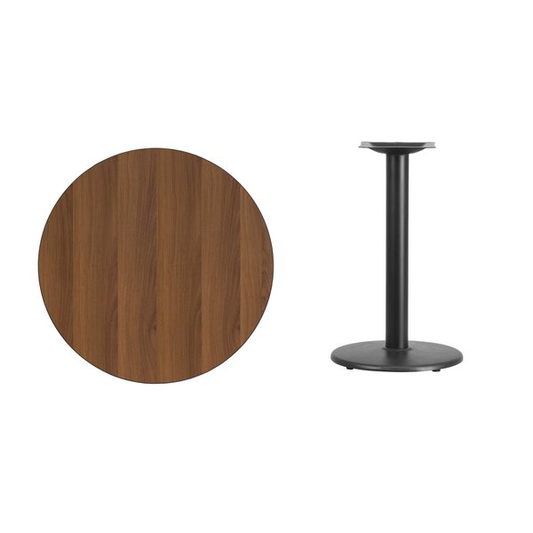 Round Walnut Lmnt Table Top, Round w/Base, 30