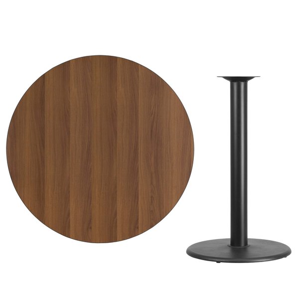 Round Walnut Lmnt Table Top, Round w/Base, 42