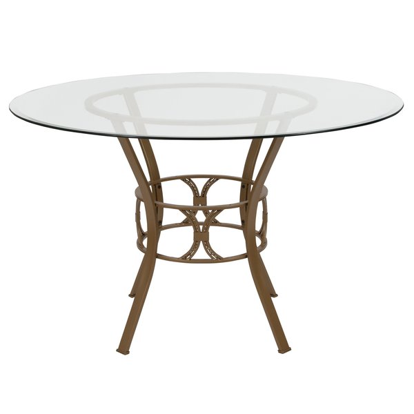 Round Dining Table, Matte Gld Mtl, Rnd Glass, 48