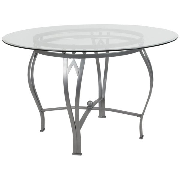Round Glass Table/Silver Frame, Round, 48