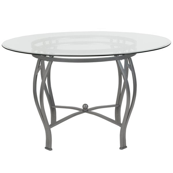 Round Glass Table/Silver Frame, Round, 48