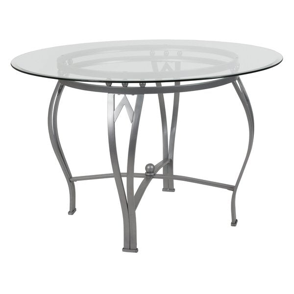 Round Glass Table/Silver Frame, Round, 45