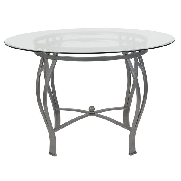 Round Glass Table/Silver Frame, Round, 45