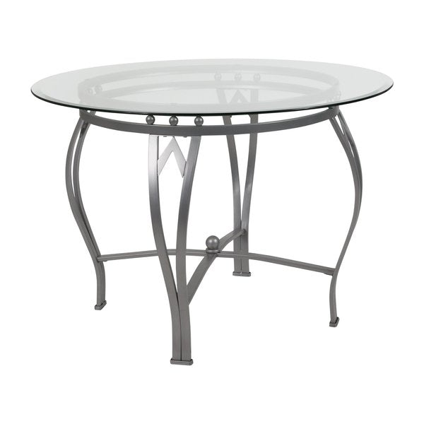 Round Glass Table/Silver Frame, Round, 42
