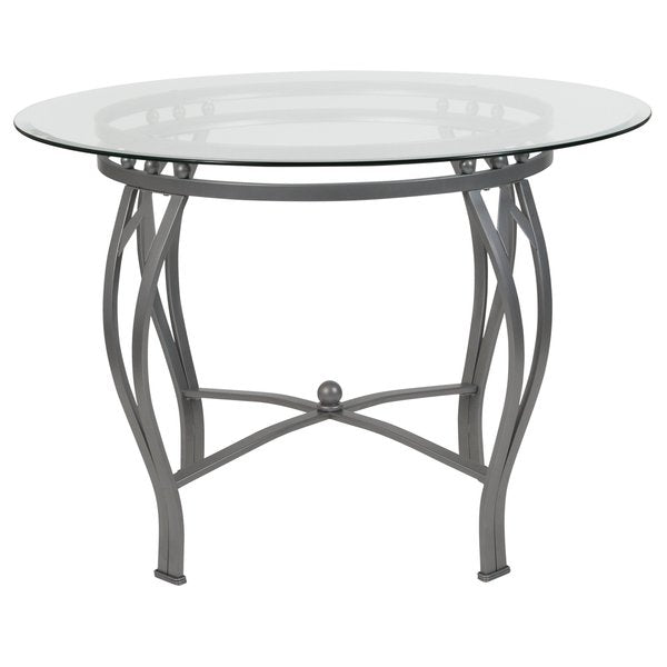 Round Glass Table/Silver Frame, Round, 42