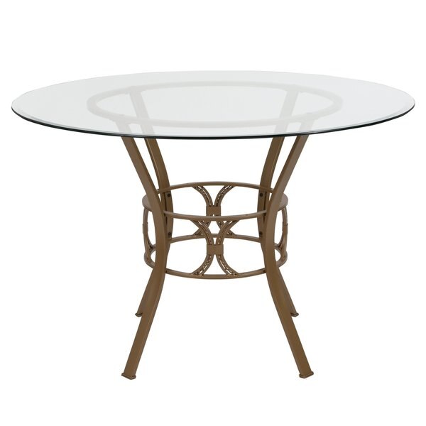 Round Dining Table, Matte Gold, Rnd Glss, 45