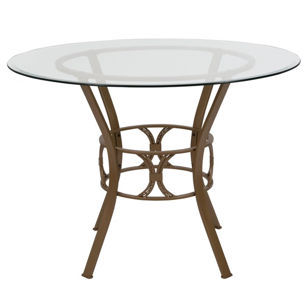 Round Dining Table, Matte Gld Mtl, Rnd Glass, 42