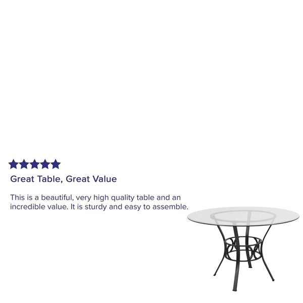 Round Dining Table, Black Metal, Round Glss, 48